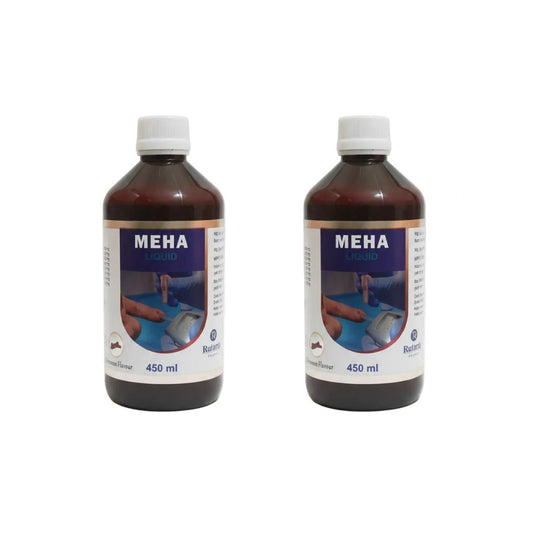 Two 450 ml bottles of MEHA Herb Root Treatment arranged side by side on a plain white background.