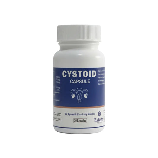Three white plastic bottles of Cystoid Capsule with blue labels, arranged side by side on a white background.
