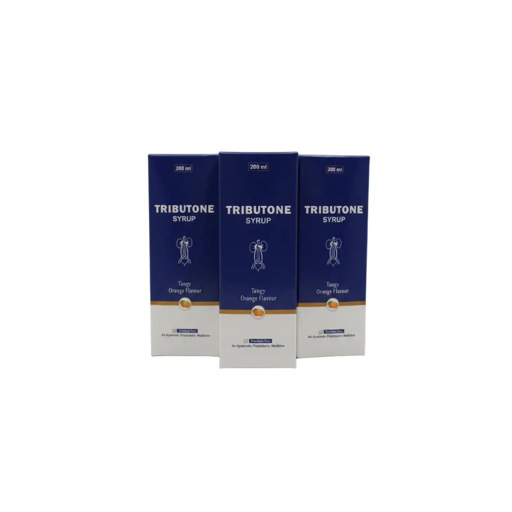 Three boxes of Tributone Syrup arranged in a row against a plain white background.