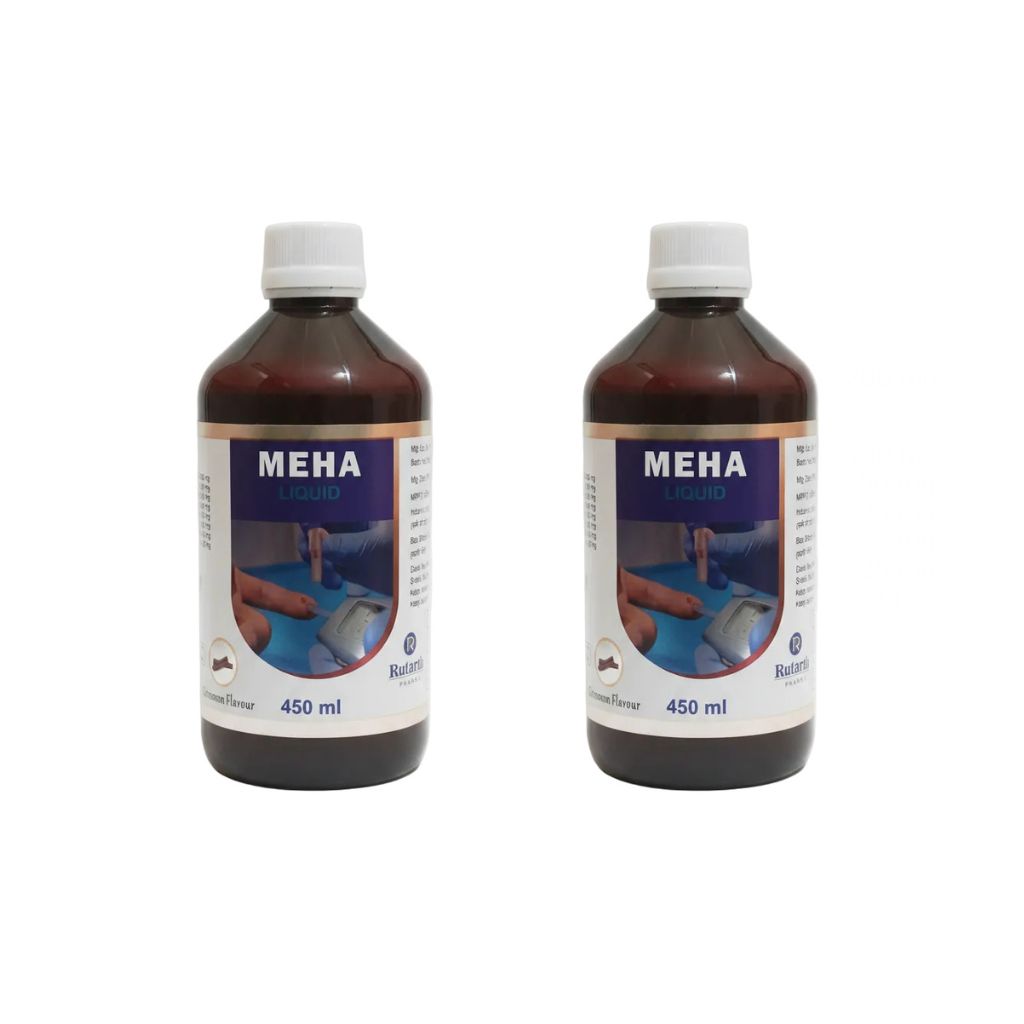 Two 450 ml bottles of MEHA Herb Root Treatment arranged side by side on a plain white background.